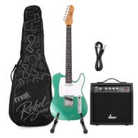 MAX Rebel TE - Guitarra eléctrica con funda, amplificador 40 W, soporte y cable, color verde metalizado