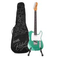 MAX Rebel TE - Guitarra eléctrica tipo TE, mástil de arce, funda y soporte, color verde metalizado