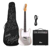 MAX Rebel TE - Guitarra eléctrica tipo TE, mástil de arce, funda y amplificador, color gris metalizado