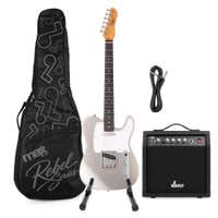 MAX Rebel TE - Guitarra eléctrica con funda, amplificador 40 W, soporte y cable, color gris metalizado