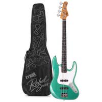 MAX Rebel JB - Bajo eléctrico tipo JB, mástil de arce, 20 trastes y funda, color verde metalizado