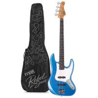 MAX Rebel JB - Bajo eléctrico tipo JB, mástil de arce, 20 trastes y funda, color azul metalizado
