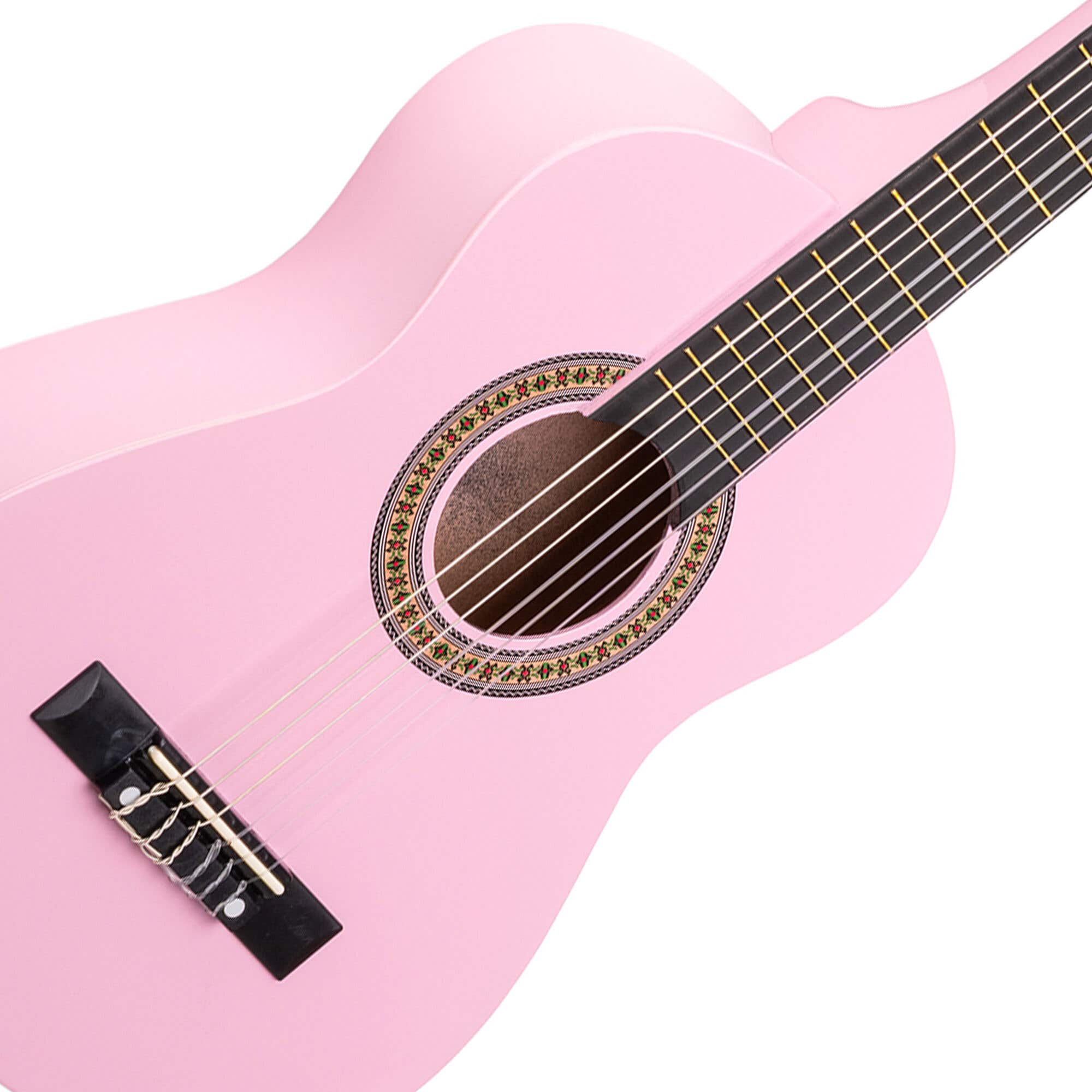 MAX SoloArt Junior 1/4 - Guitarra acústica infantil - Set de iniciación completo con accesorios - Rosa