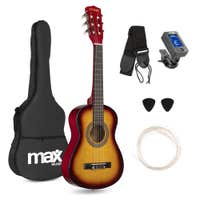 MAX SoloArt Junior 1/4 - Guitarra Clásica infantil - Set de iniciación completo con accesorios - Sunburst
