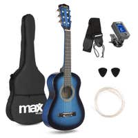 MAX SoloArt Junior 1/4 - Guitarra Clásica infantil - Set de iniciación completo con accesorios - Azul