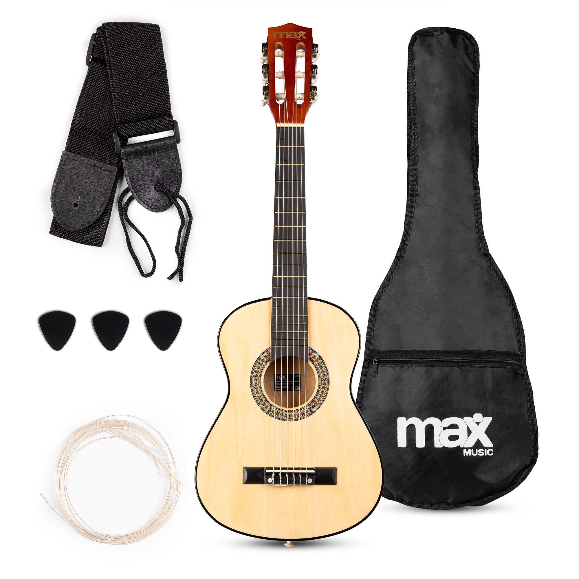 Reacondicionado - MAX SoloArt Junior 1/4 - Guitarra clásica infantil (3 a 6 años) - pack de iniciación con accesorios - color madera