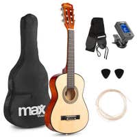 MAX SoloArt Junior 1/4 - Guitarra clásica infantil (3 a 6 años) - pack de iniciación con accesorios - color madera