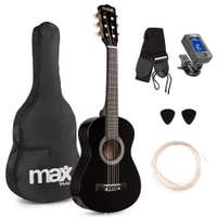 MAX SoloArt Junior 1/4 - Guitarra clásica infantil (3 a 6 años) - Pack de iniciación con accesorios - color negro