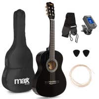 MAX SoloArt Junior 3/4 - Guitarra clásica infantil (8 a 12 años) - pack de iniciación con accesorios - color negro
