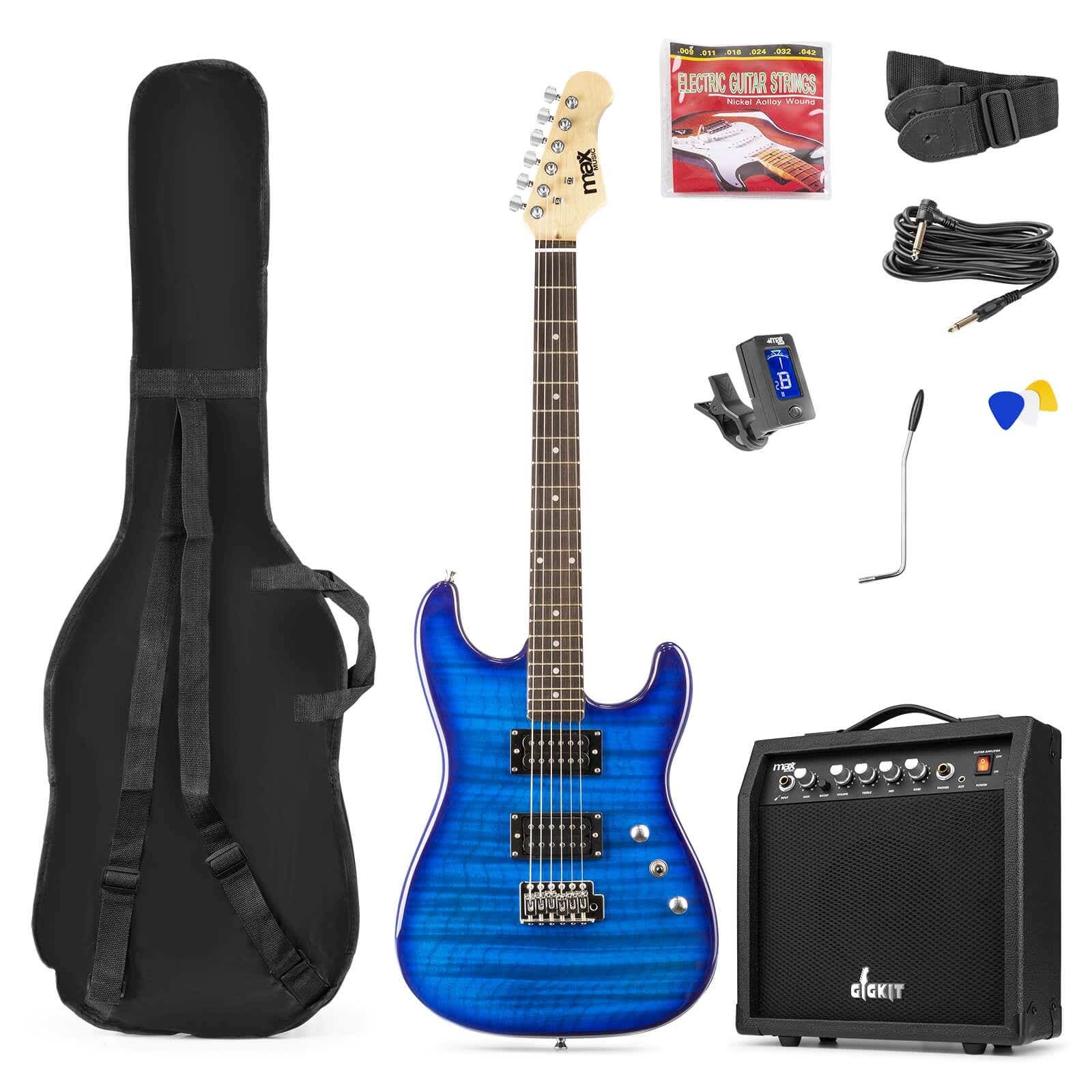 Reacondicionado - Max GigKit Superstrat Guitarra eléctrica con amplificador de 40W y accesorios - Color azul oscuro