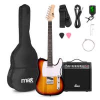 MAX GigKit serie T - Guitarra eléctrica 22 trastes, amplificador 40 W, afinador y funda, color sunburst