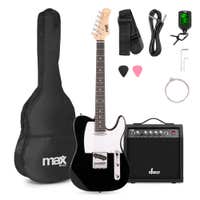 MAX GigKit serie T - Guitarra eléctrica 22 trastes, amplificador 40 W, afinador y funda, color negro