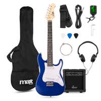 MAX GigKit Junior 3/4 – Guitarra eléctrica infantil con amplificador y accesorios – color azul