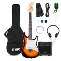 MAX GigKit Junior 3/4 – Guitarra eléctrica infantil con amplificador y accesorios – color sunburst