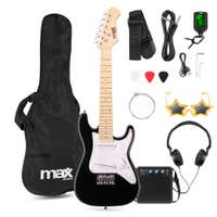 MAX GigKit Junior 1/4 – Guitarra eléctrica infantil con amplificador y accesorios – color negro