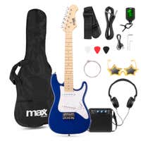 MAX GigKit Junior 1/4 – Guitarra eléctrica infantil con amplificador y accesorios – color azul