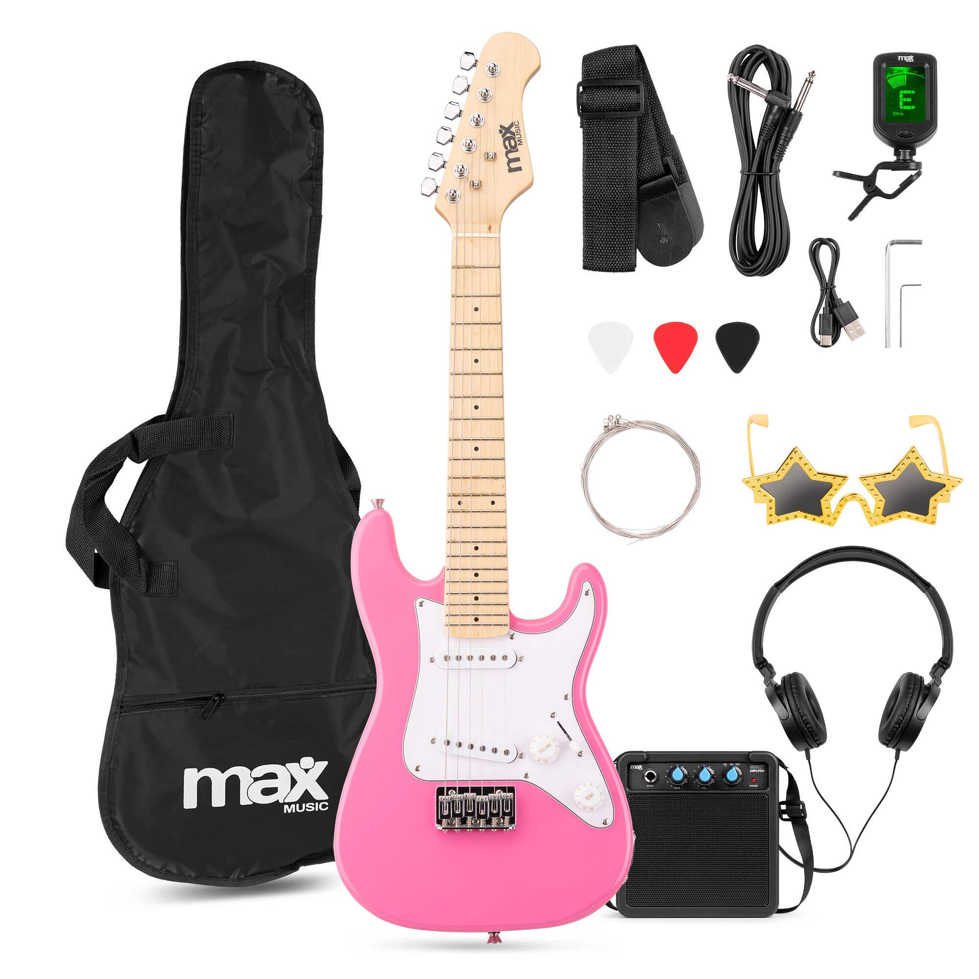 Reacondicionado - MAX GigKit Junior 1/4 – Guitarra eléctrica infantil con amplificador y accesorios – color rosa