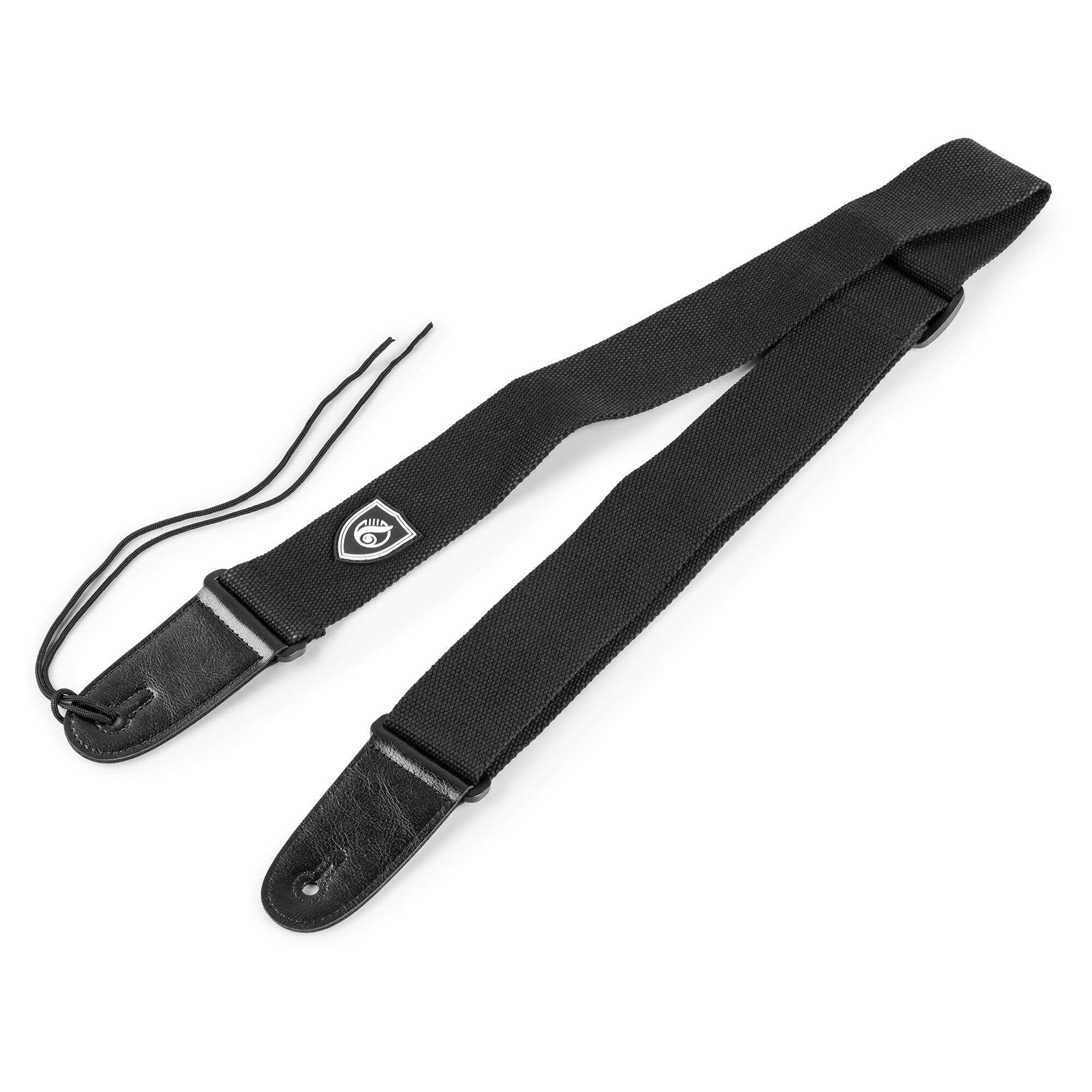 MAX GS10 - Correa universal de algodón con extremos de cuero para guitarra y bajo, ajustable, color negro