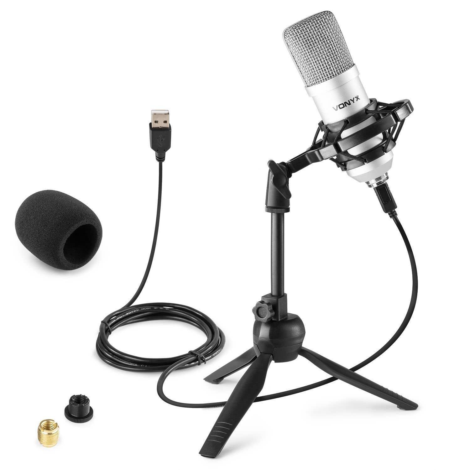 Reacondicionado - Vonyx CM300S Micrófono de estudio USB Plata