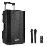 Vonyx VSA500 – Altavoz portátil Bluetooth 12" con 2 micrófonos inalámbricos UHF, batería recargable y 800W – Color negro