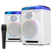 Fenton Track 2.0 – Altavoces bluetooth con micrófono karaoke 120W con USB, LED y control de sonido, color blanco