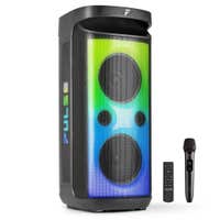 Fenton Pulse160 - Altavoz para fiestas de 320W 2 x 8" con LED y batería recargable, resistente al agua IPX4, color negro