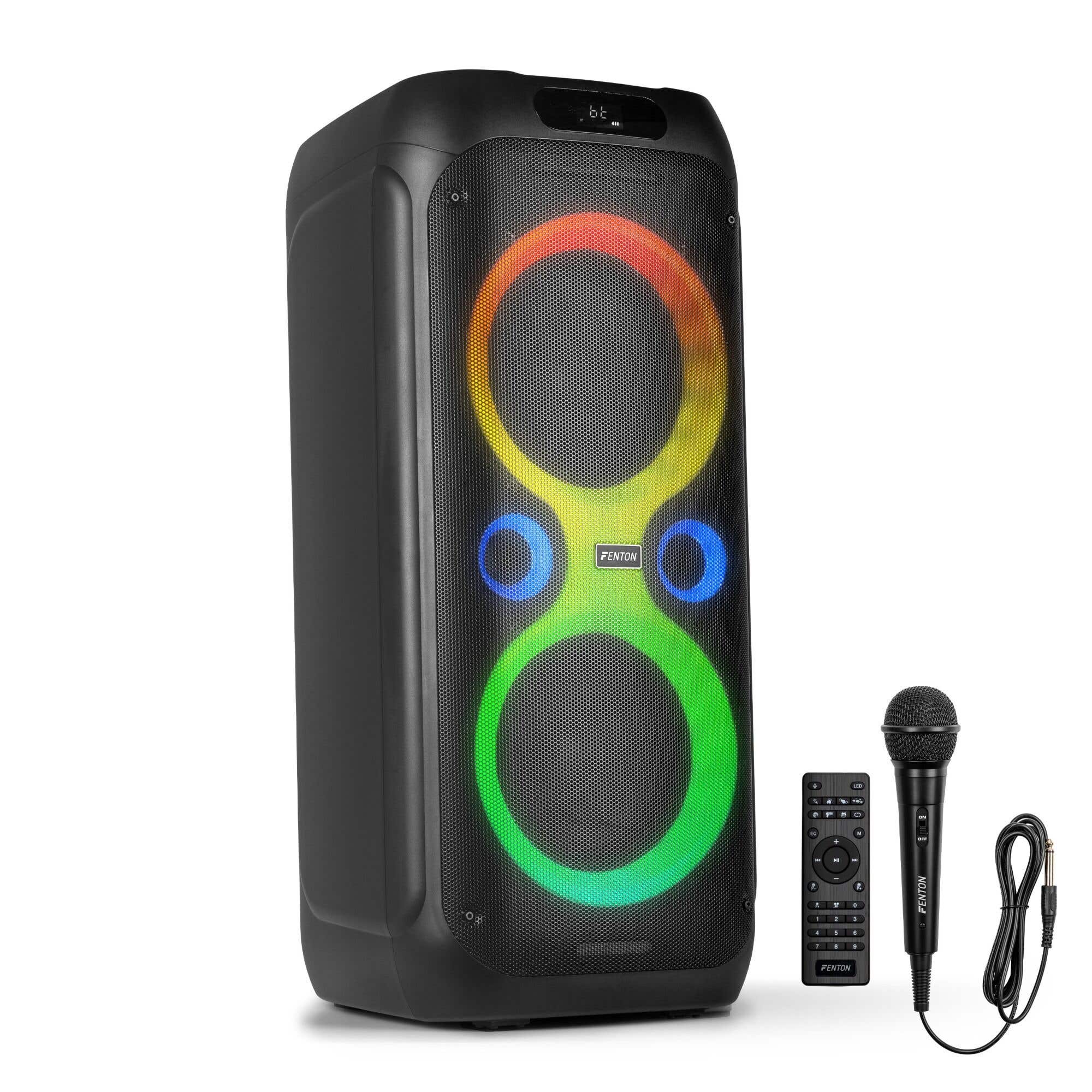Reacondicionado - Fenton Core160 Altavoz con micrófono, Bluetooth con efectos LED, altavoz para karaoke, Batería recargable de 12h, 240W