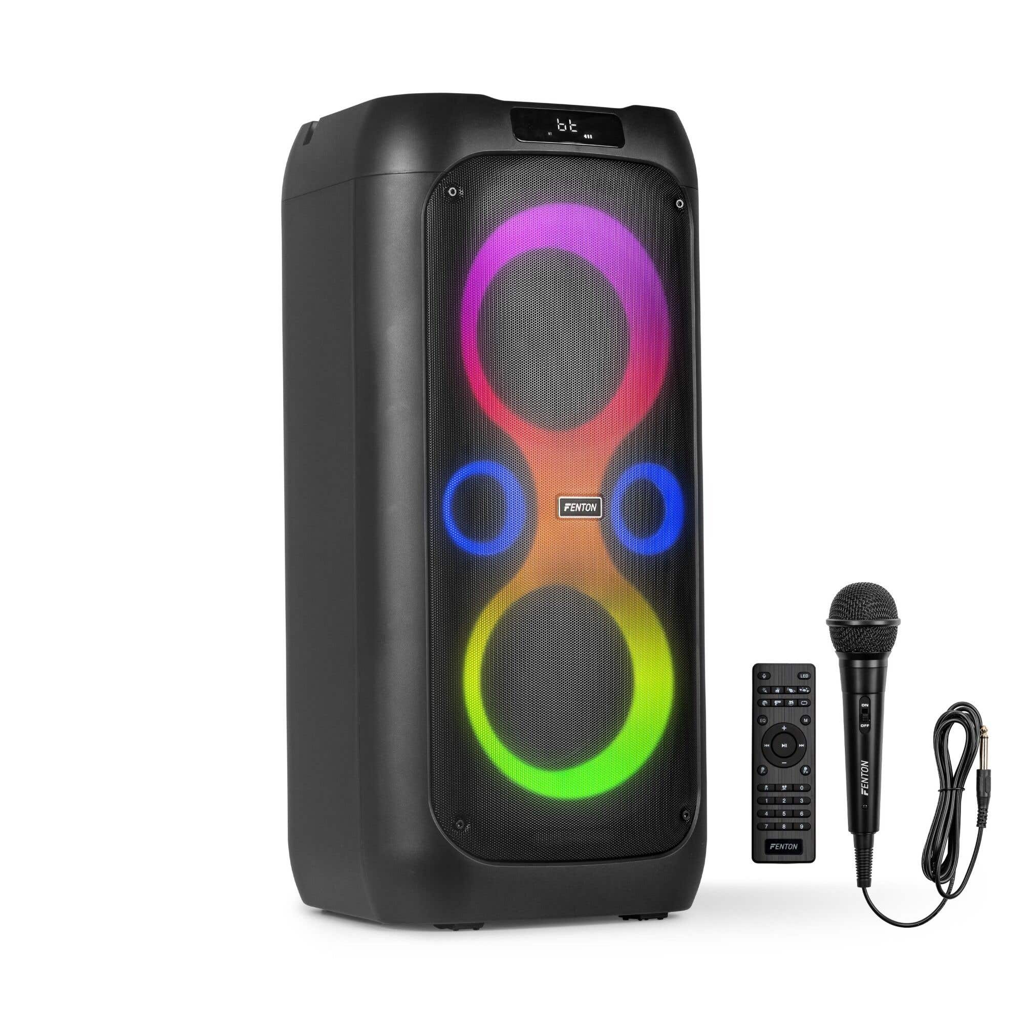 Reacondicionado - Fenton Core130 Altavoz con micrófono, Bluetooth con efectos LED, Batería recargable de 12h, 180W