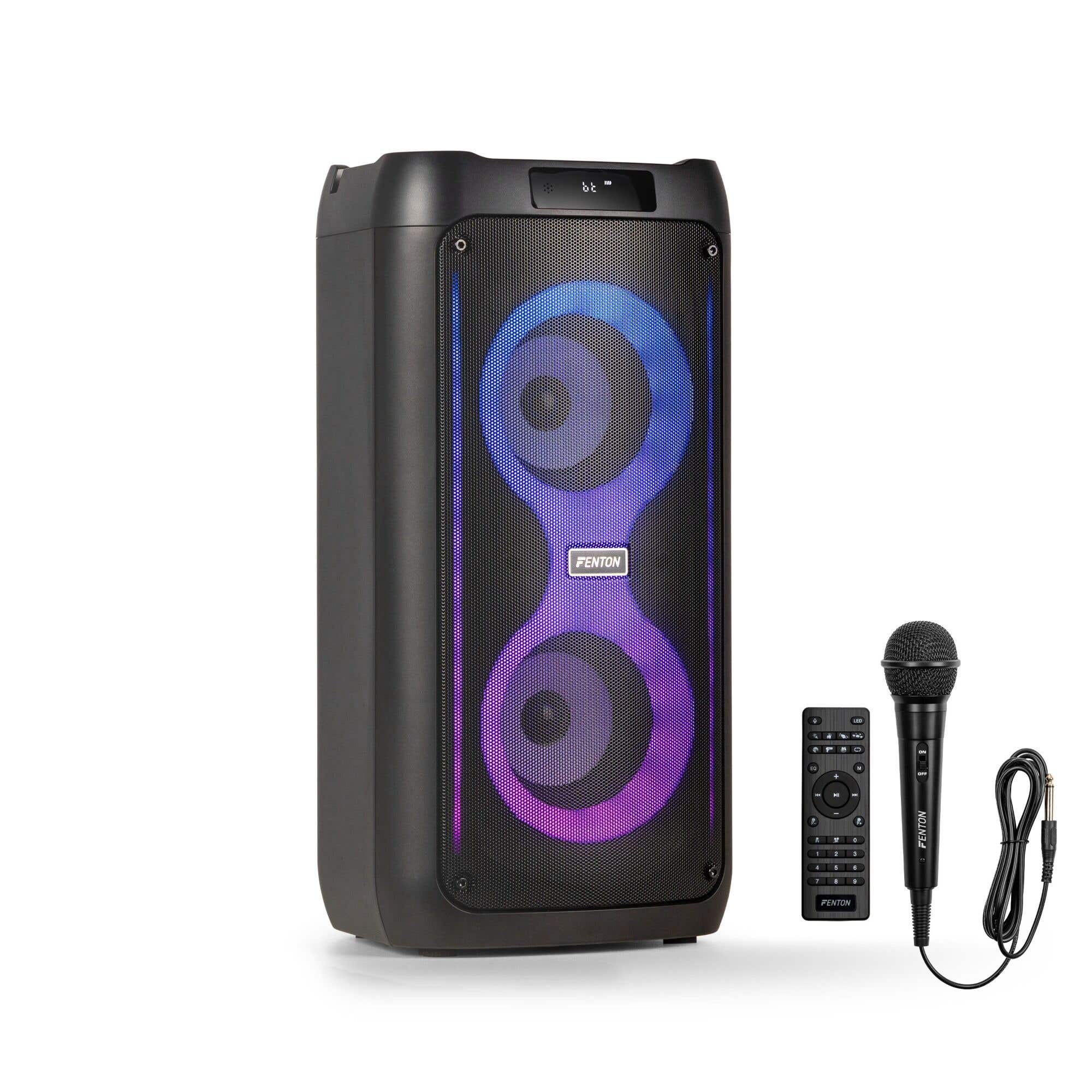 Reacondicionado - Fenton Core80 Altavoz de fiesta con Bluetooth, efectos luminosos, portátil con micrófono -  80W