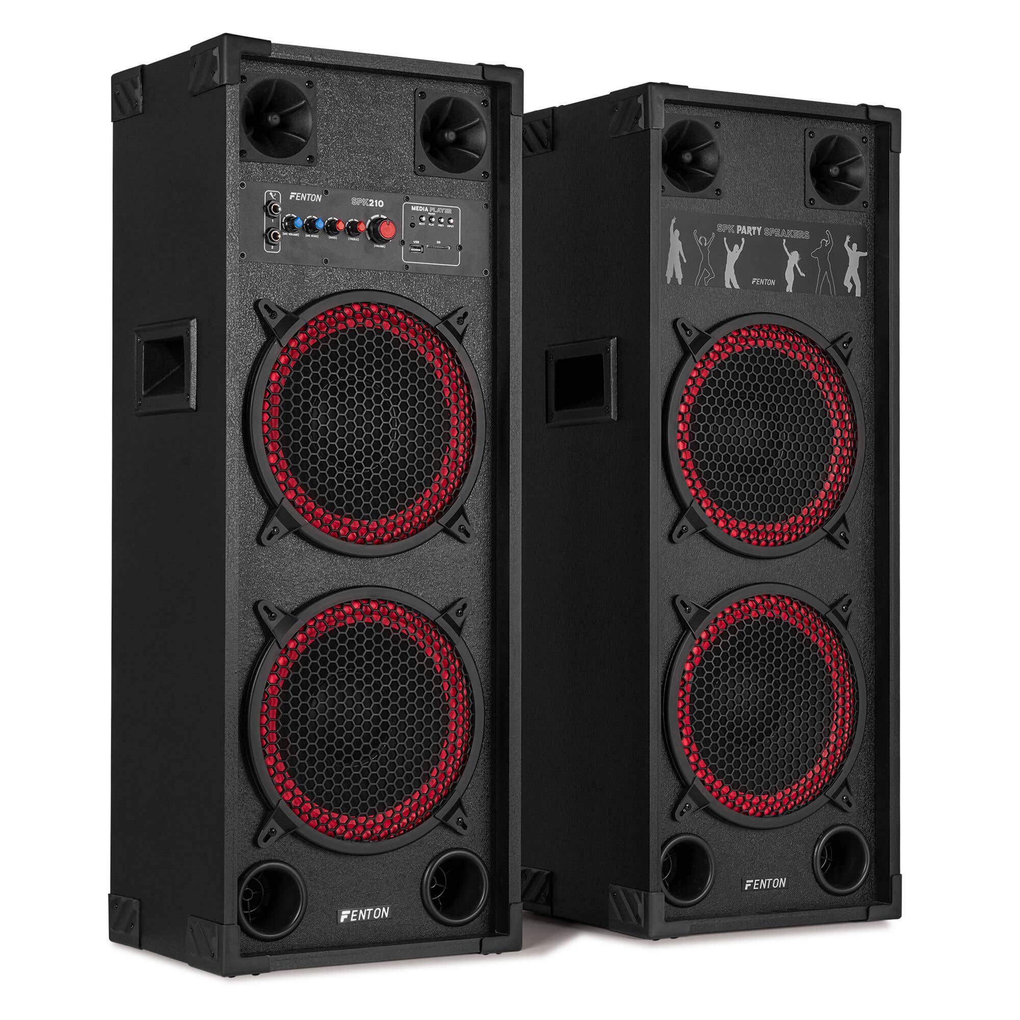 Reacondicionado - Fenton SPK-210 – Altavoces activos PA con doble woofer de 10” Bluetooth, MP3 y sonido potente para fiestas y karaoke