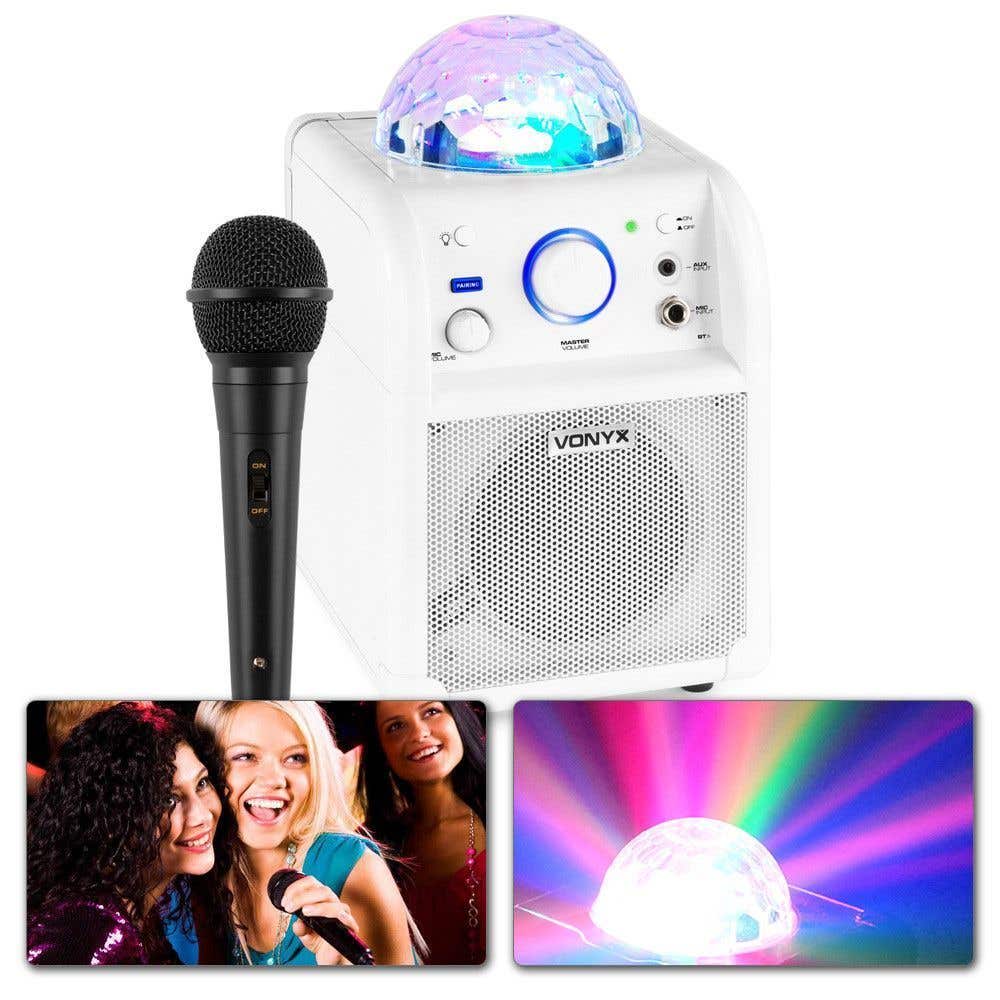 Vonyx SBS50W Altavoz portátil Karaoke para Fiesta con micrófono y Bola de Discoteca