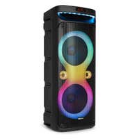 Fenton Track610 – Altavoz bluetooth portátil potente 240W con micrófono con cable, batería, luces LED y función karaoke, Color negro