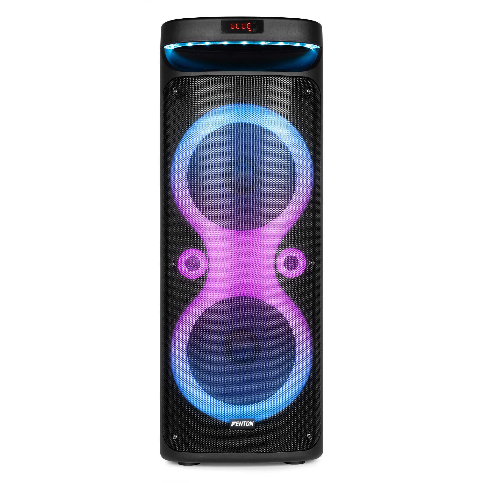 Fenton Track610 – Altavoz bluetooth portátil potente 240W con micrófono con cable, batería, luces LED y función karaoke, Color negro