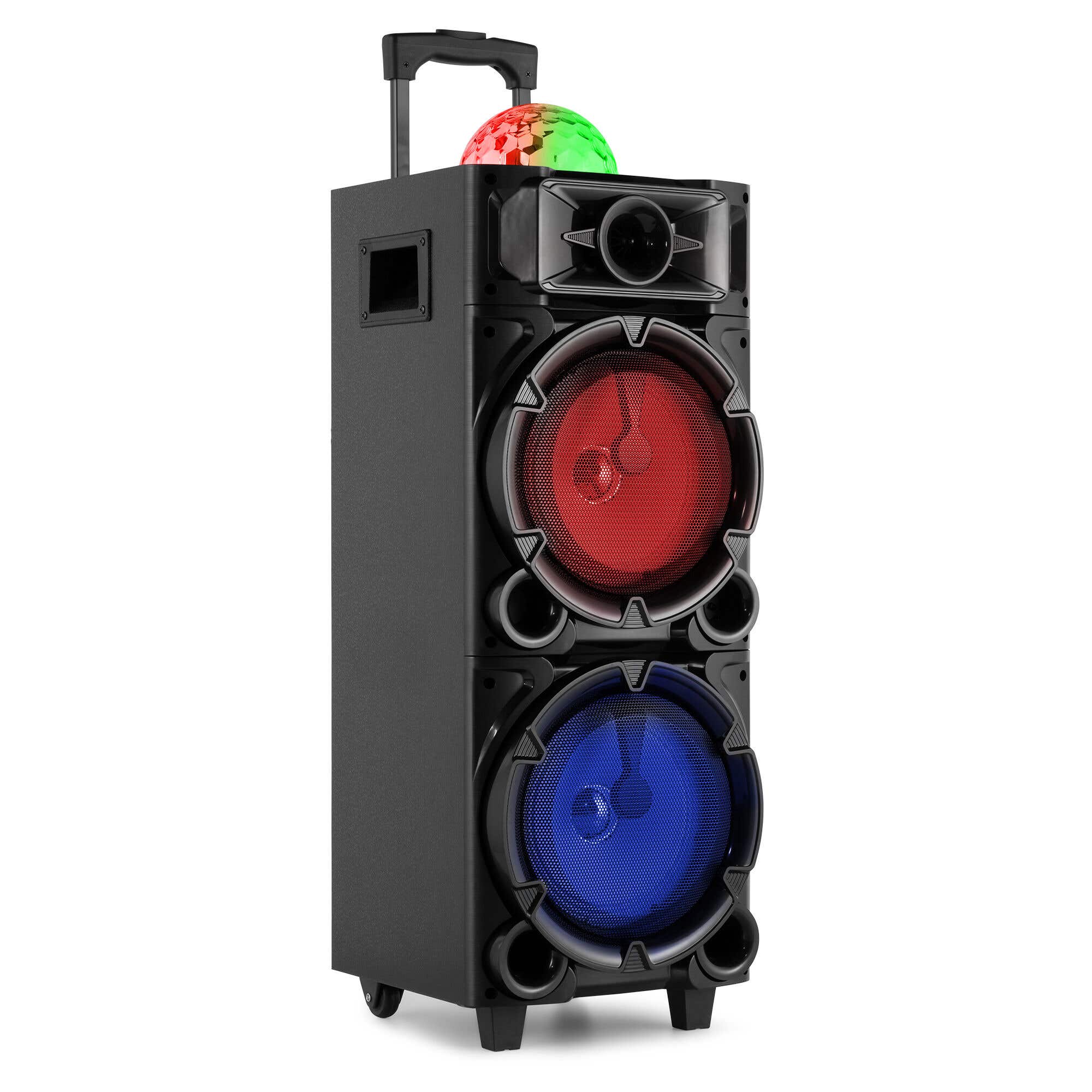 Fenton LIVE290 - Altavoz karaoke 300W con Bluetooth, batería, luces LED y 2 micrófonos incluidos