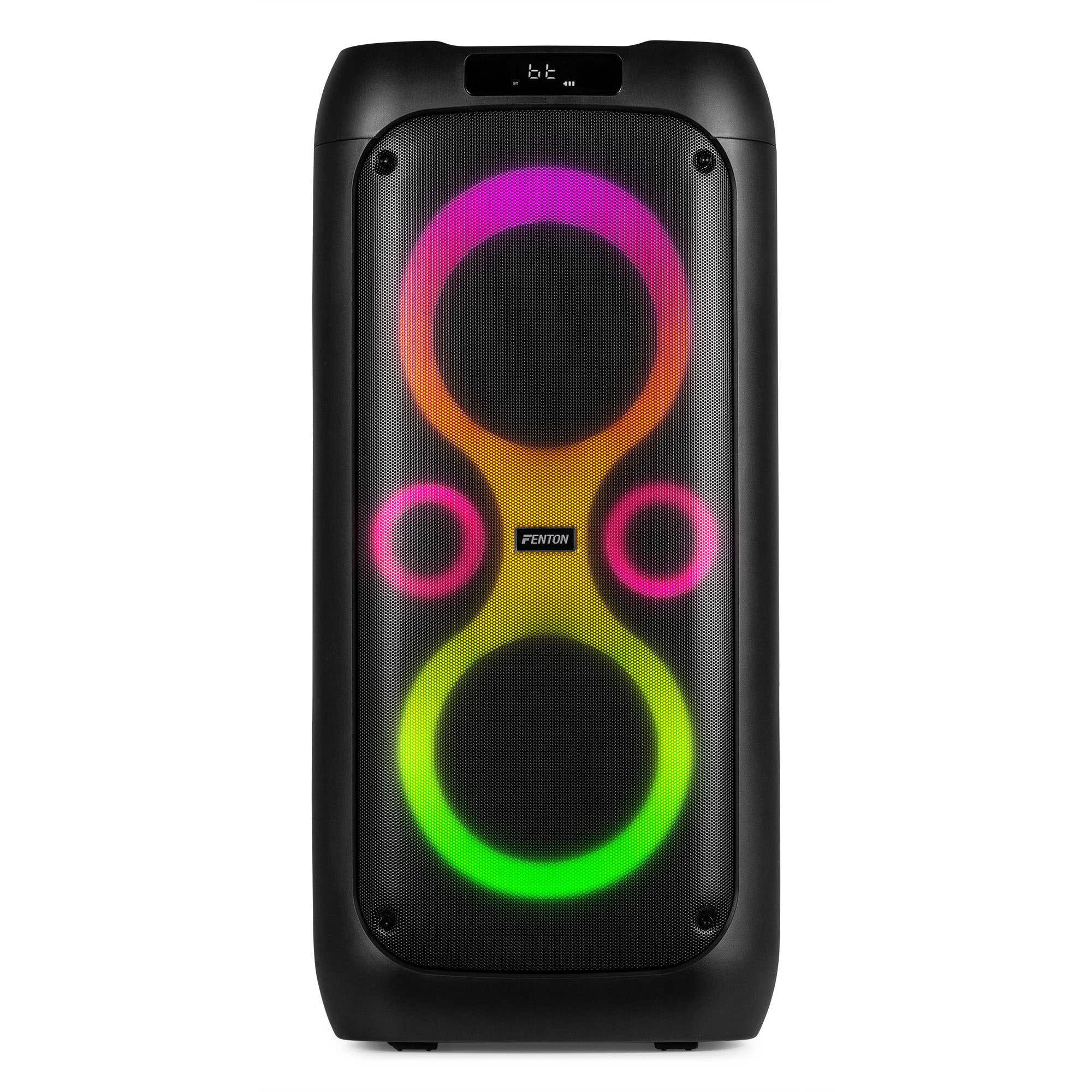 Fenton Core130 – Altavoz bluetooth portátil de180W, microfono con cable, batería, LED y stereo pairing, color negro
