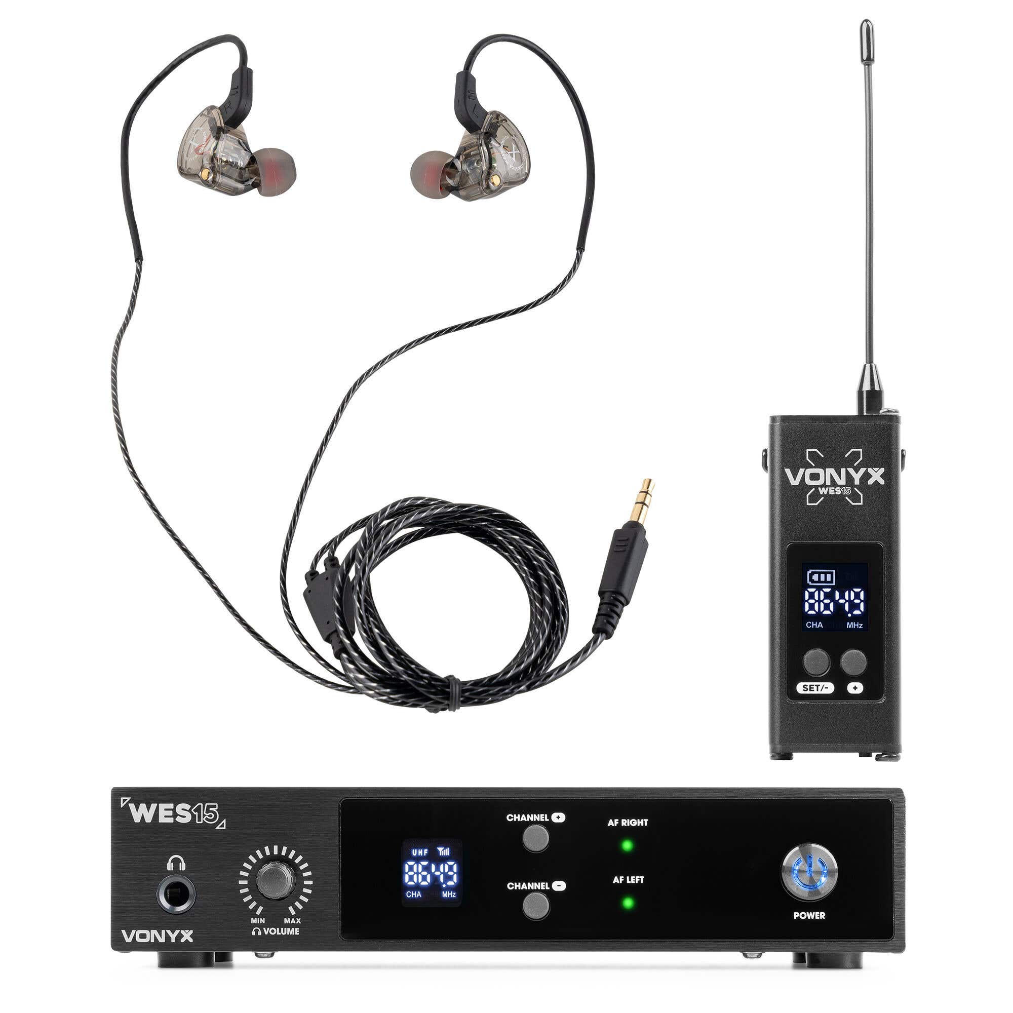 Vonyx WES15 - Sistema In Ear inalámbrico UHF de 16 canales con montaje en rack de 19 pulgadas