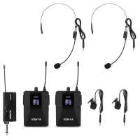 Vonyx WM552B Pack de dos petacas (bodypack) con 2 micrófonos de diadema, 2 micrófonos de solapa y 1 receptor - con 10 canales - plug & play - UHF