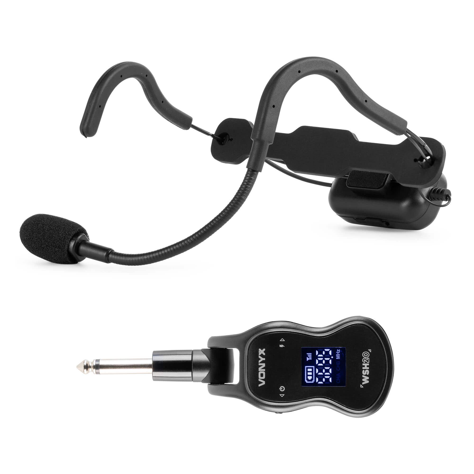 Vonyx WSH20 - Micrófono Sport inalámbrico UHF con receptor compacto y estuche de transporte