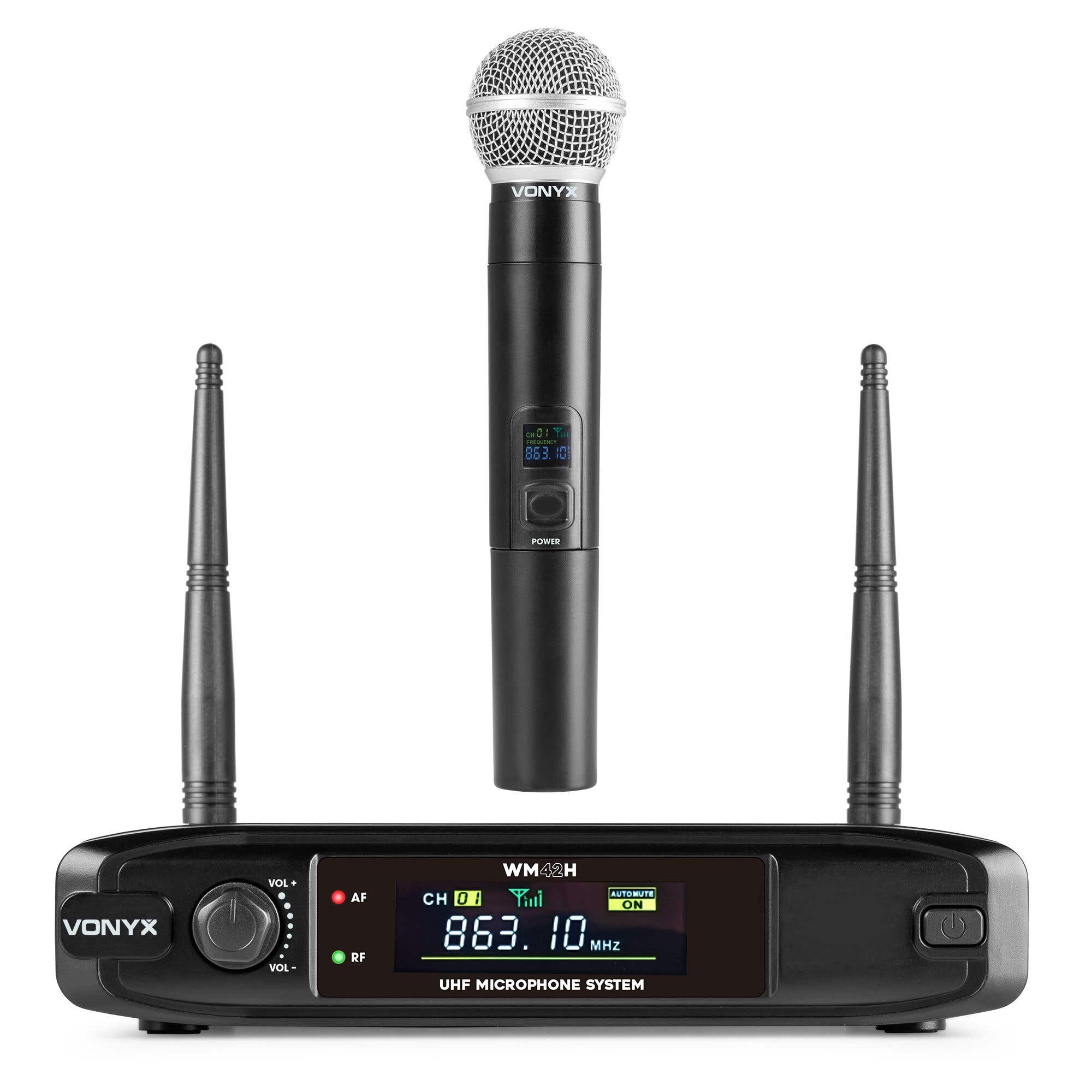 Vonyx WM42H – Receptor para micrófono inalámbrico UHF con micrófono de mano