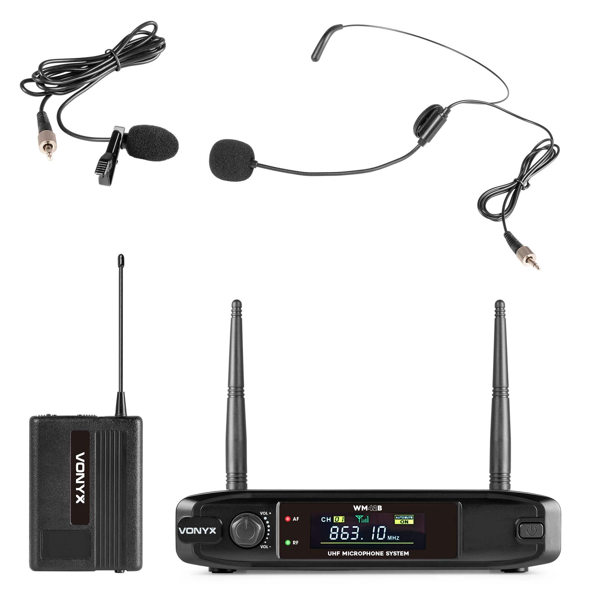 Vonyx WM42B – Receptor para micrófono inalámbrico UHF con 1 petaca para diadema o solapa