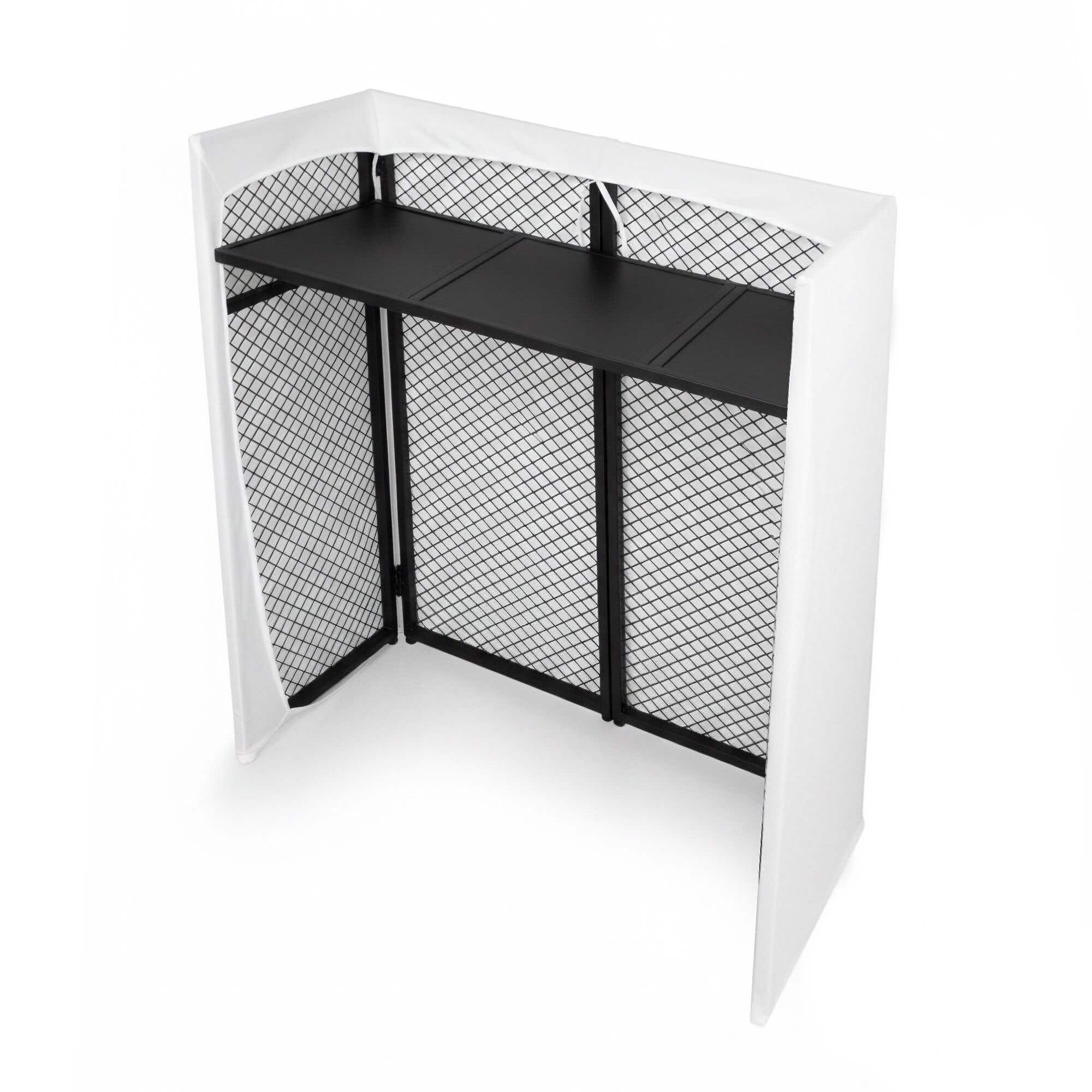 Vonyx DBC105 – Cabina DJ plegable de aluminio, anchura de 1m con lycras ignífugas negras y blancas, bolsa de transporte incluida,  25 kg