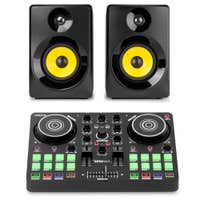 Vonyx Spin200 + SMN30B - Pack controladora DJ con 2 jog wheels, 16 pads y monitores de estudio 60W