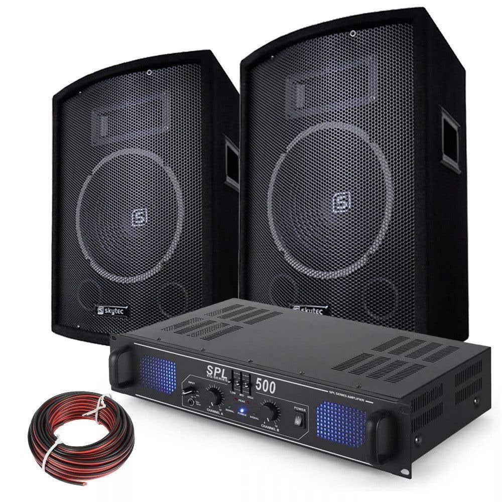 SkyTec 500W PA DJ Disco set con amplificador y altavoces