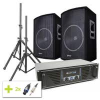 SkyTec Sistema de discoteca 1000W con amplificador, altavoces de 15» y soportes