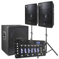 SkyTec 2.1 set completo para DJ en directo de 1600 vatios con mezclador y cabinas