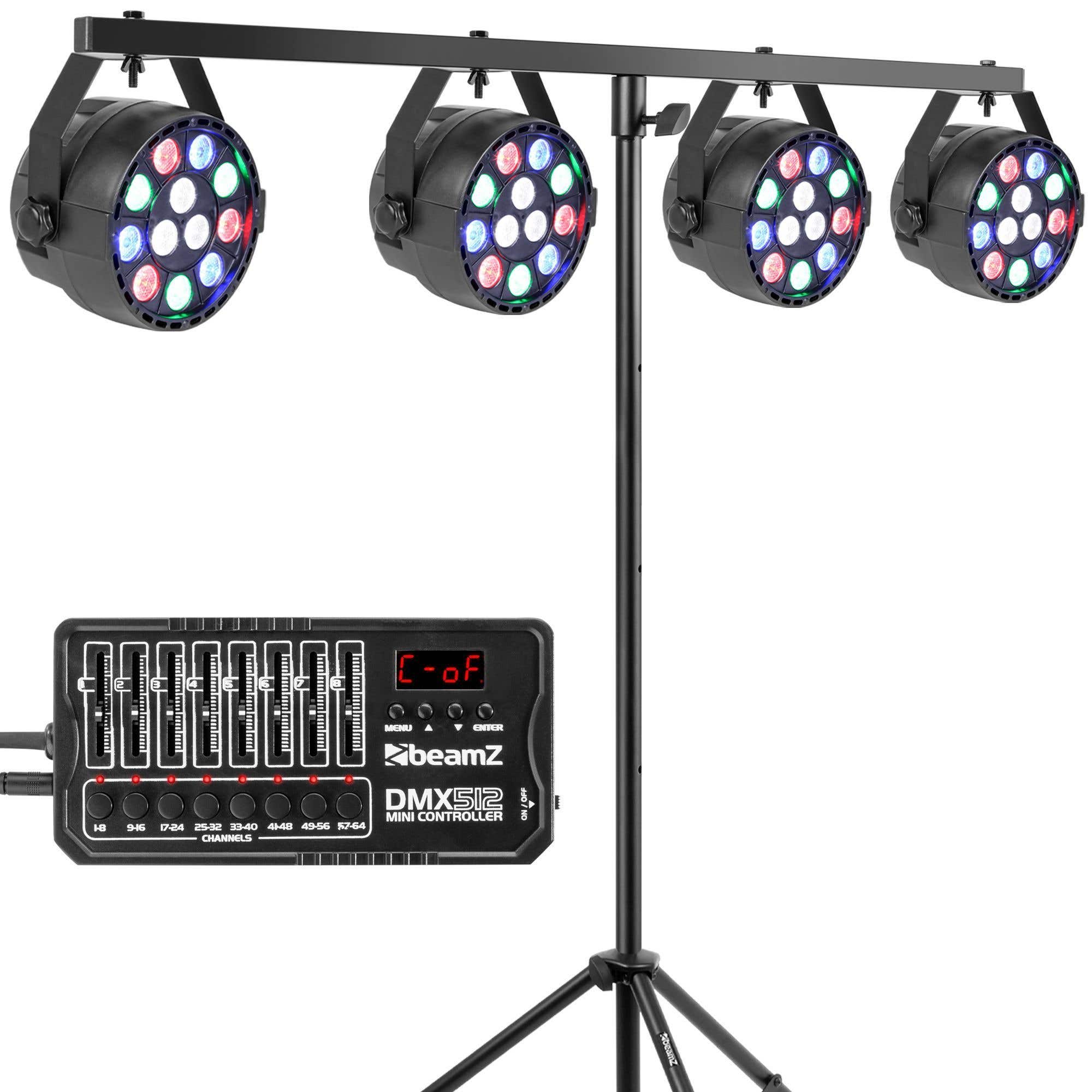 Conjunto de luces MAX PartyPar con soporte, controlador DMX y cables
