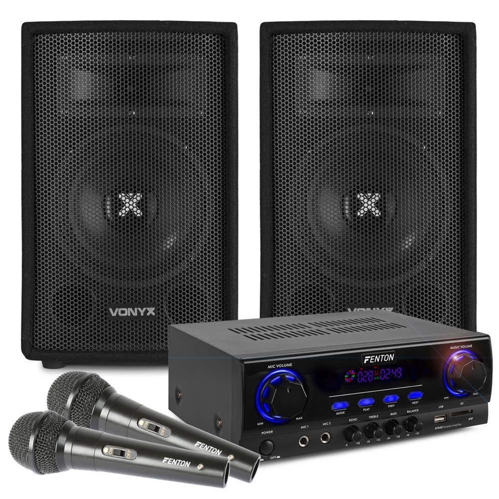 Set de karaoke con Bluetooth, 2 micrófonos y cables - 500W