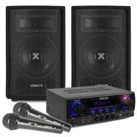 Set de karaoke con Bluetooth, 2 micrófonos y cables - 500W