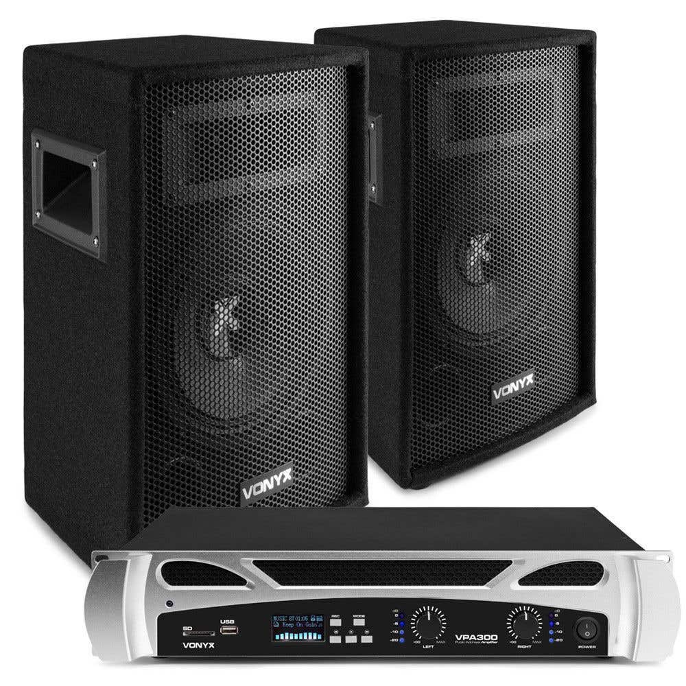 Vonyx Sistema de sonido DJ de 300 W con juego de altavoces SL8 y amplificador Bluetooth VPA300