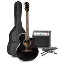 Set de guitarra electroacústica MAX ShowKit con reposapiés - Negro
